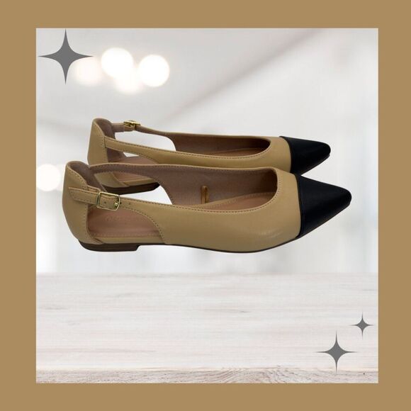 Old Navy Tan/Black Vegan Leather Slingback Ballet Flats Women's 8.5 - NWOT - Picture 5 of 6